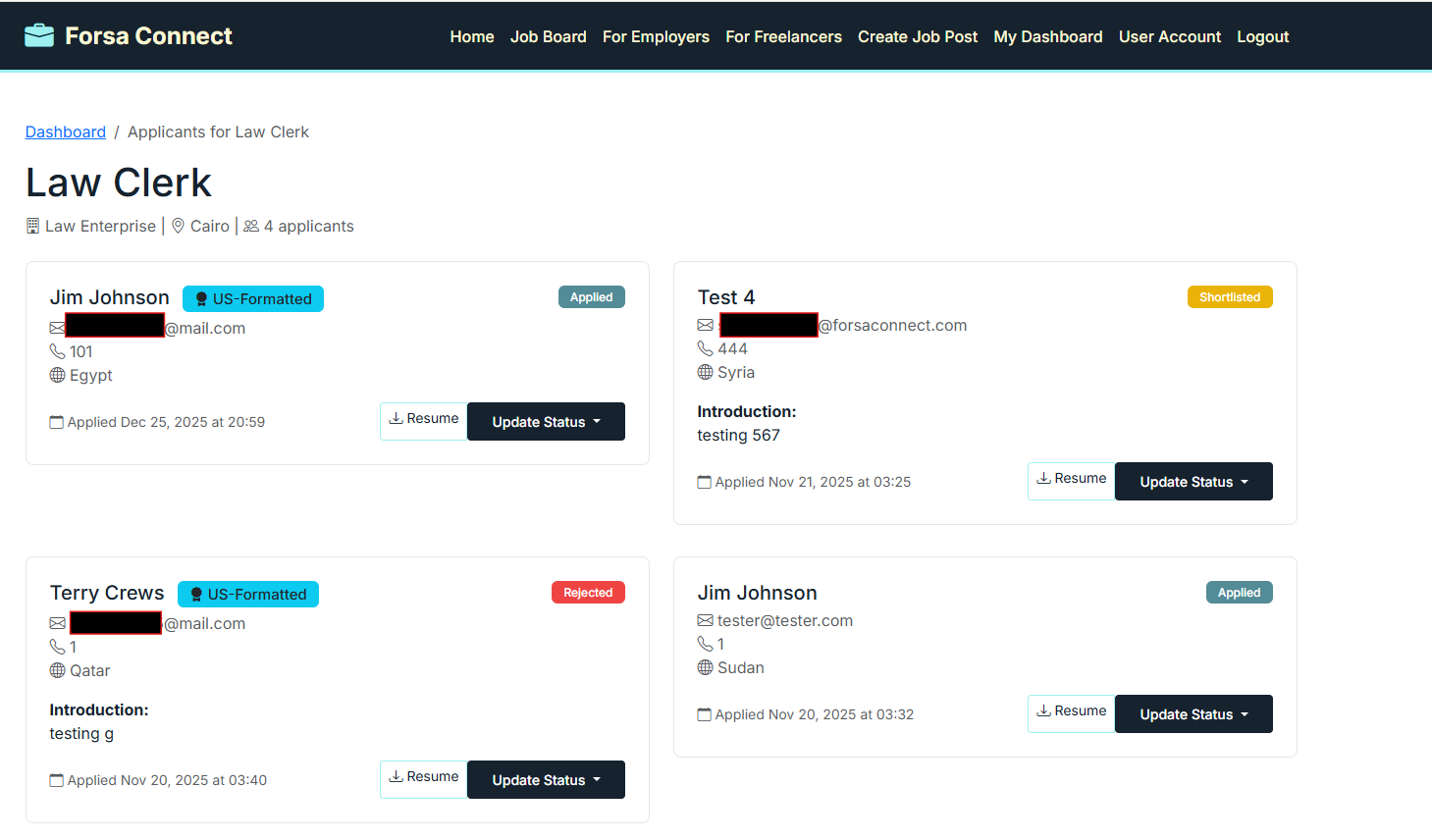 Applicants Dashboard Preview