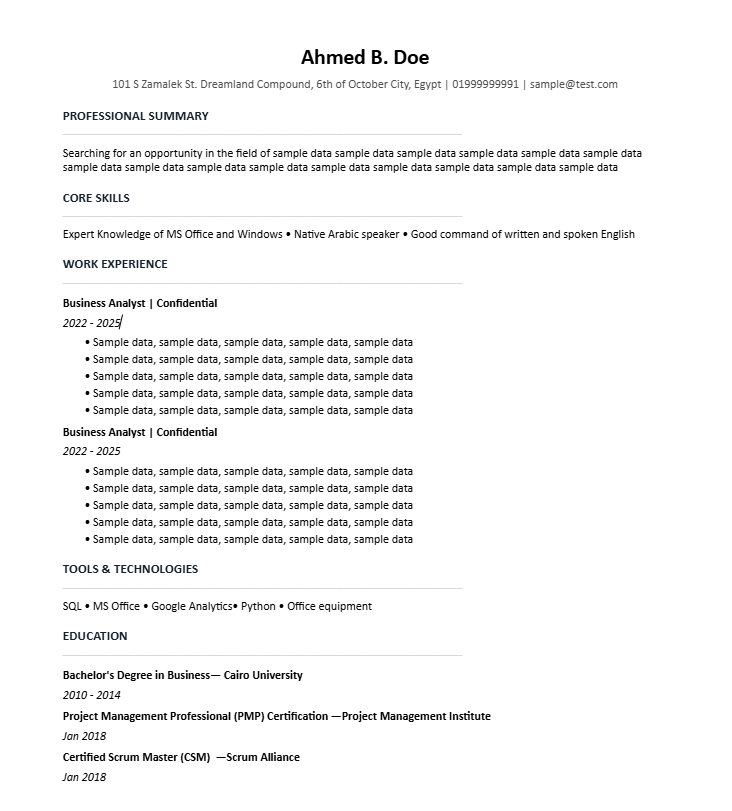 Sample US-formatted resume